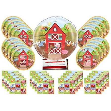 Farmhouse Farmer Animals Fun Party Supplies Bundle Pack for 16 (with 18 Inch Balloon Plus Party Planning Checklist by Mikes Super Store)