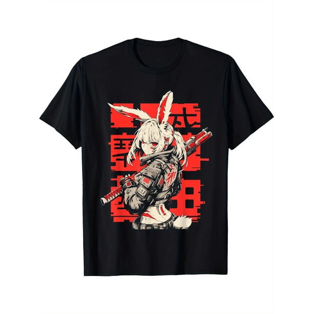Camiseta de algodón con diseño de anime, manga, cyberpunk, estética, tecnología, Harajuku, conejita. Suave, transpirable, cómoda, informal, para verano e invierno. Diseño divertido para hombre, ideal