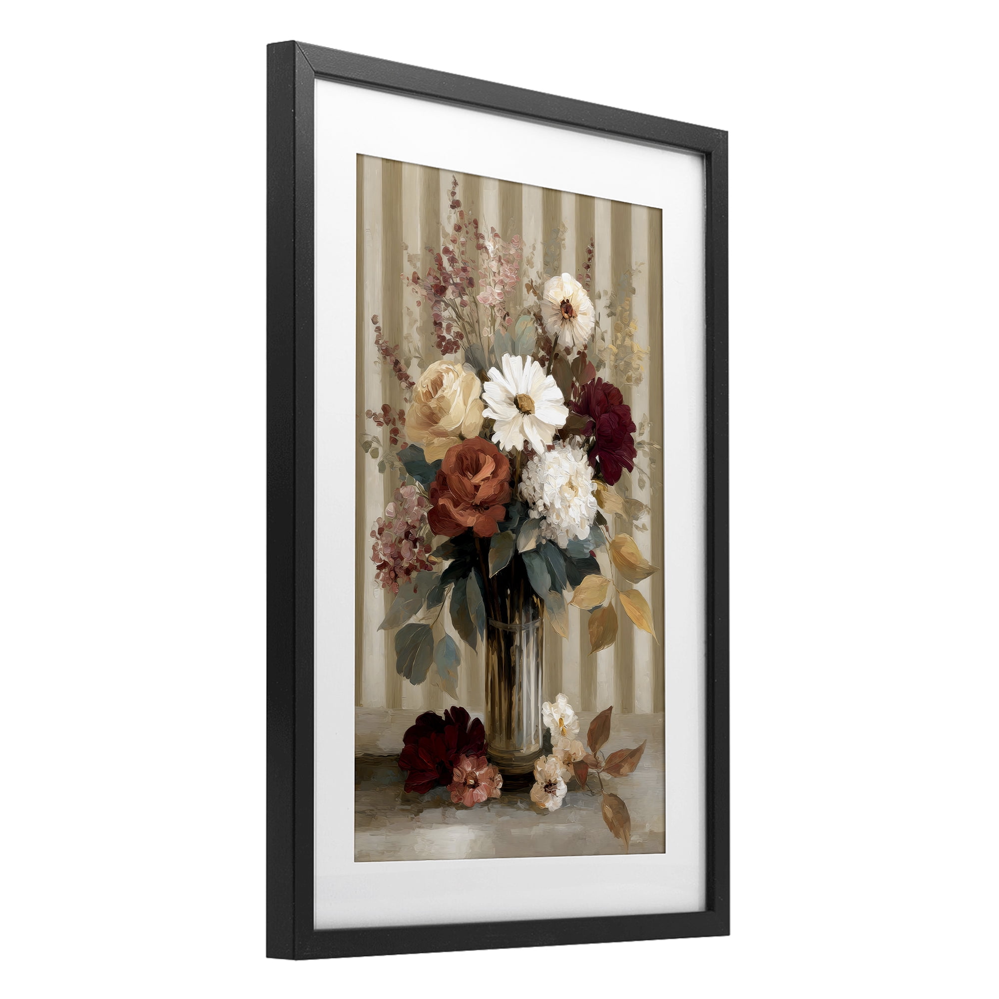 Stupell Industries Vintage Arrangement with Stripes Black Framed Print Under Glass, design by Petal Prints Design
