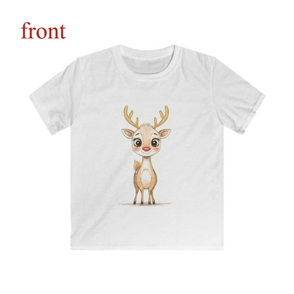Christmas Breathable Reindeer Tee Softstyle Elk Graphic Holiday Top Short Sleeve Round Neck White S-5XL