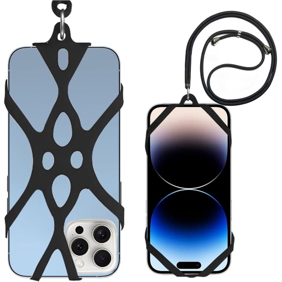 2 Packs Universal Phone Lanyard Holder & Nylon Rope, Silicone Crossbody Neck Strap Travel Essentials,Adjustable Anti-Theft Phone Lanyard for iPhone Compatible with Most Smartphones-Black