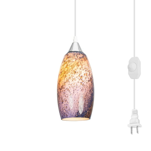 Kiven Plug in Pendant Light, Farmhouse Hanging Light Fixture with Art Glass Lampshade, E26 Socket Dimmable Pendant Lights for Bedroom Hallway Kitchen TB3232-B