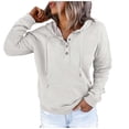 thumbnail image 1 of WEAIXIMIUNG Chandails en Molleton Graphiques pour Femmes Grande Taille Automne et Hiver Style de Rue à la Mode Couleur Unie Col à Boutons Poche Cordon de Serrage Chandail à Capuchon de Sport Décontracté, 1 of 6