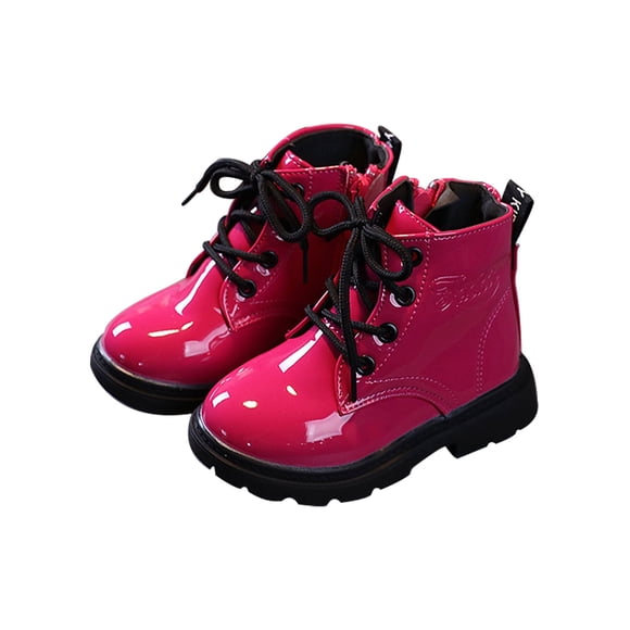 UKAP - Botas de combate para niños y niñas, botines impermeables, botas de piel sintética con cordones y cremallera