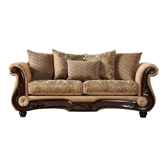 Furniture of America Rhodes Traditional Chenille Sofa in Gold and Bronze