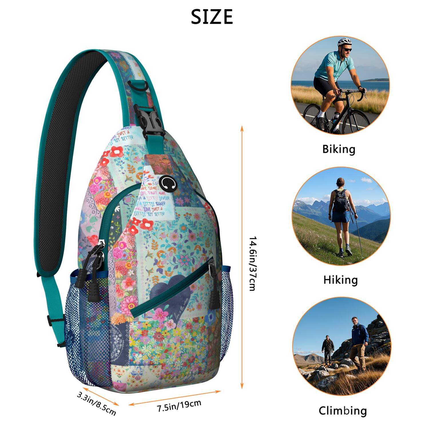 Vintage Fashion Crossbody Sling Bag Geometric Print Shoulder Backpack for Hiking Travel-Ready & Organized