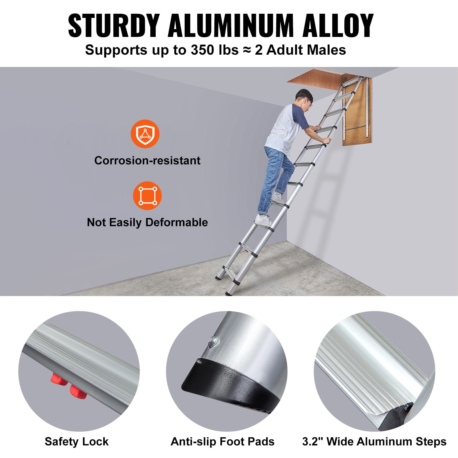 BENTISM Telescoping Ladder 350 lbs Capacity Aluminum Ladder for RV Loft Home Attic
