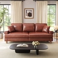 thumbnail image 3 of 87" Couch Premium PU Leather Sofa, Comfy Extra Deep Seat 3 Seater Couch for Living Room, with 2 Pillows, Brown, 3 of 10
