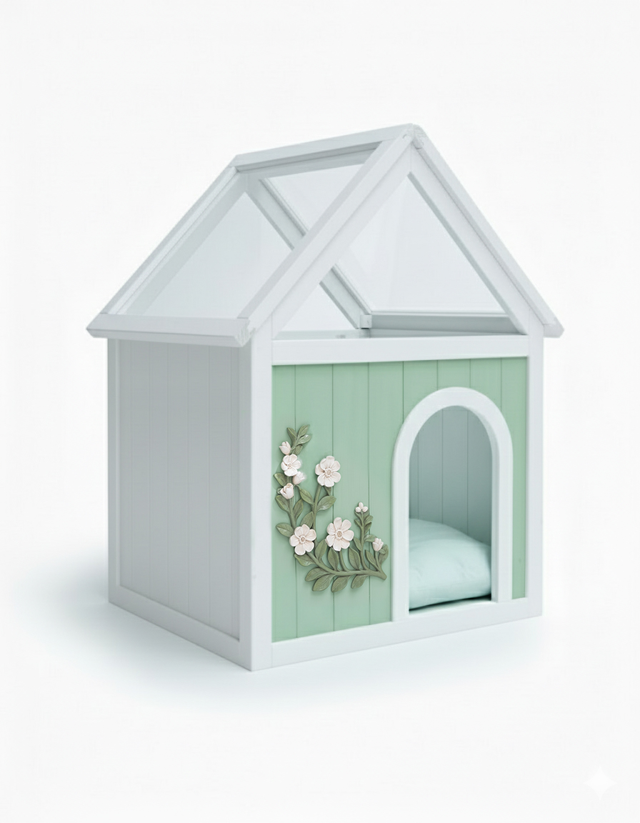 Indoor Cat House with Clear Acrylic Roof, Wooden Pet House for Small Cats & Dogs