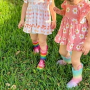 EUXTERPA Girls Glitter Rain Boots Toddler Kids Light Up Rainbow Boots with Handles Toddler Size 5