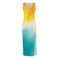 thumbnail image 4 of Robes d'Été pour les Femmes à la Mode Sans Manches Taille Haute Boho Cordon Côtelé Robe Longue Froissée Sexy Haute Fente Robe Maxi, 4 of 5