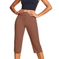 thumbnail image 5 of Petite Capri Pants for Women Dressy Pull On Pants Slim Fit High Waist with Pockets Stretch Gaucho Casual Work Pants Brown S, 5 of 5