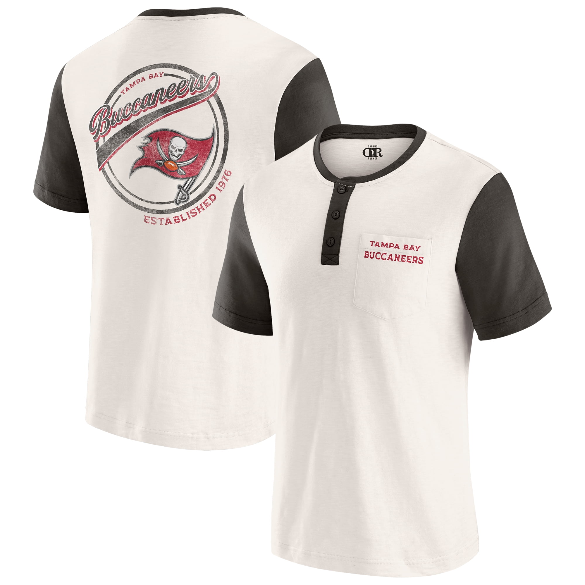 Men's Darius Rucker Collection by Fanatics Cream Tampa Bay Buccaneers Henley Colorblock Slub Pocket T-Shirt