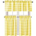 thumbnail image 2 of 3 Piece Semi Sheer Kitchen Curtains - Light Filtering Buffalo Plaid Tier and Valance Window Curtains Set, Yellow and White, 2 of 6