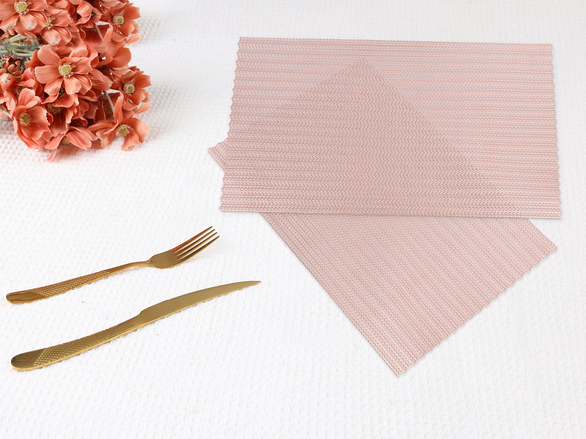 Unique Bargains Farmhouse Placemats Set of 8 for Dining Table Decor Rose Gold 18x12in