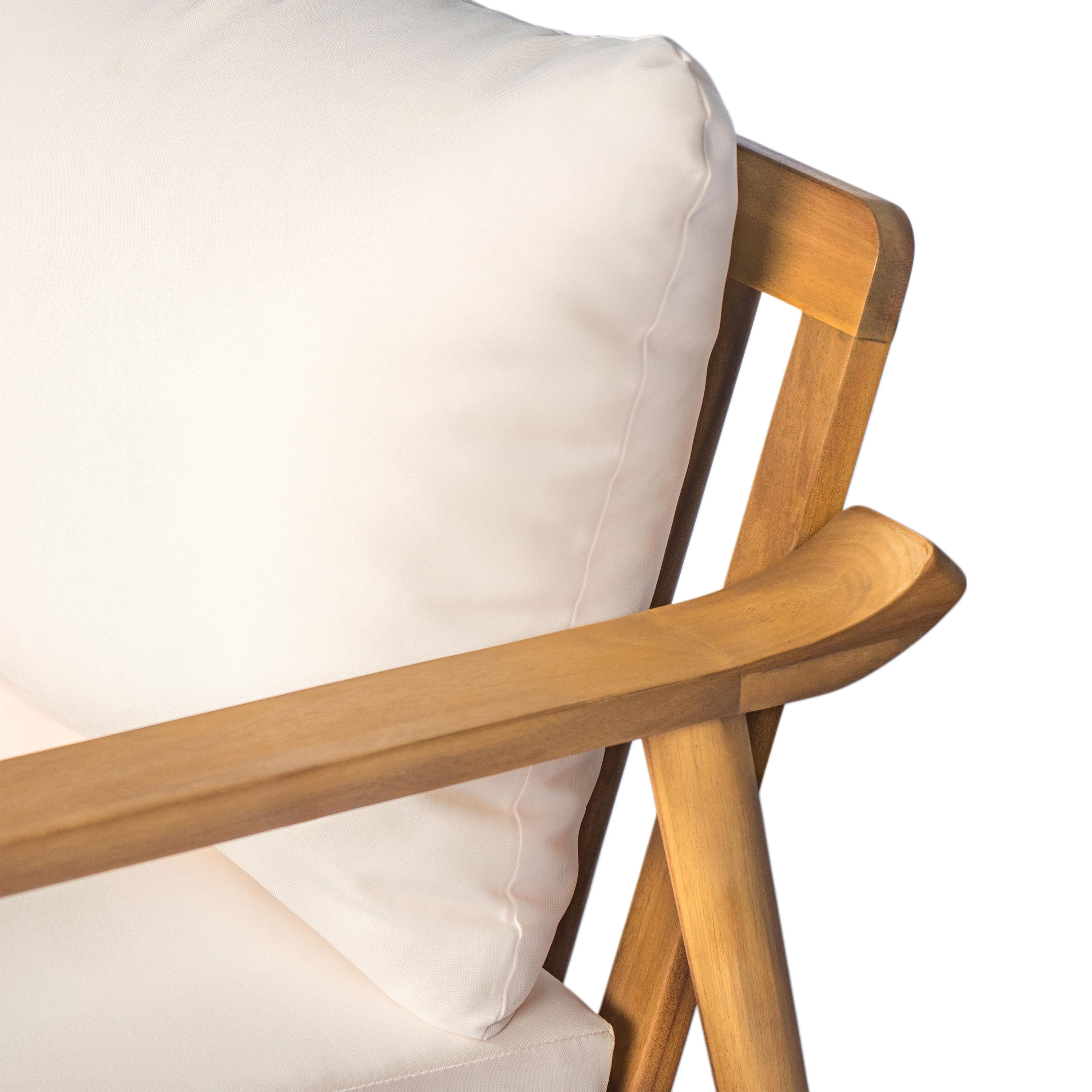 Mid-Century Lounge Chair, 30.5 Inch Outdoor Chair with Cushions for Patio Garden, Teak and Cream