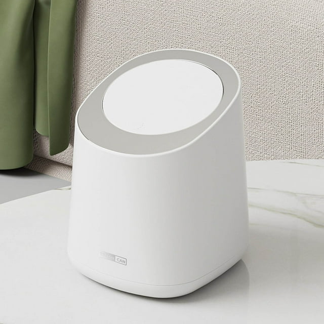 Bote De Basura De Escritorio Tipo Botn, Plstico, 10 X 12 X 7 Pulgadas, Tapa Con Botn, Asa Curva, Para Uso En Oficina En Casa, Para Uso En Encimera De Cocina, Paquete De 1, Blanco, Ukhbmc