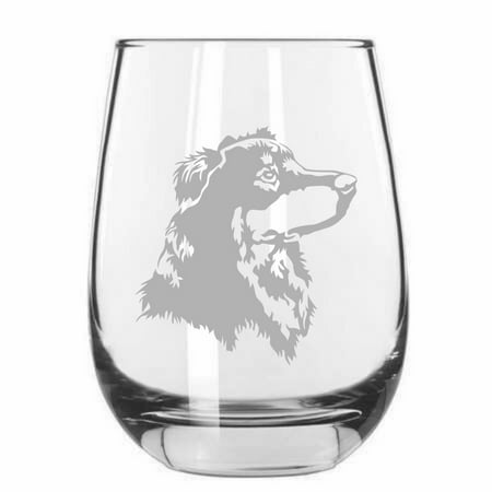 

English Shepherd Dog Themed Etched 15.25oz Libbey Stemless Wine Glass
