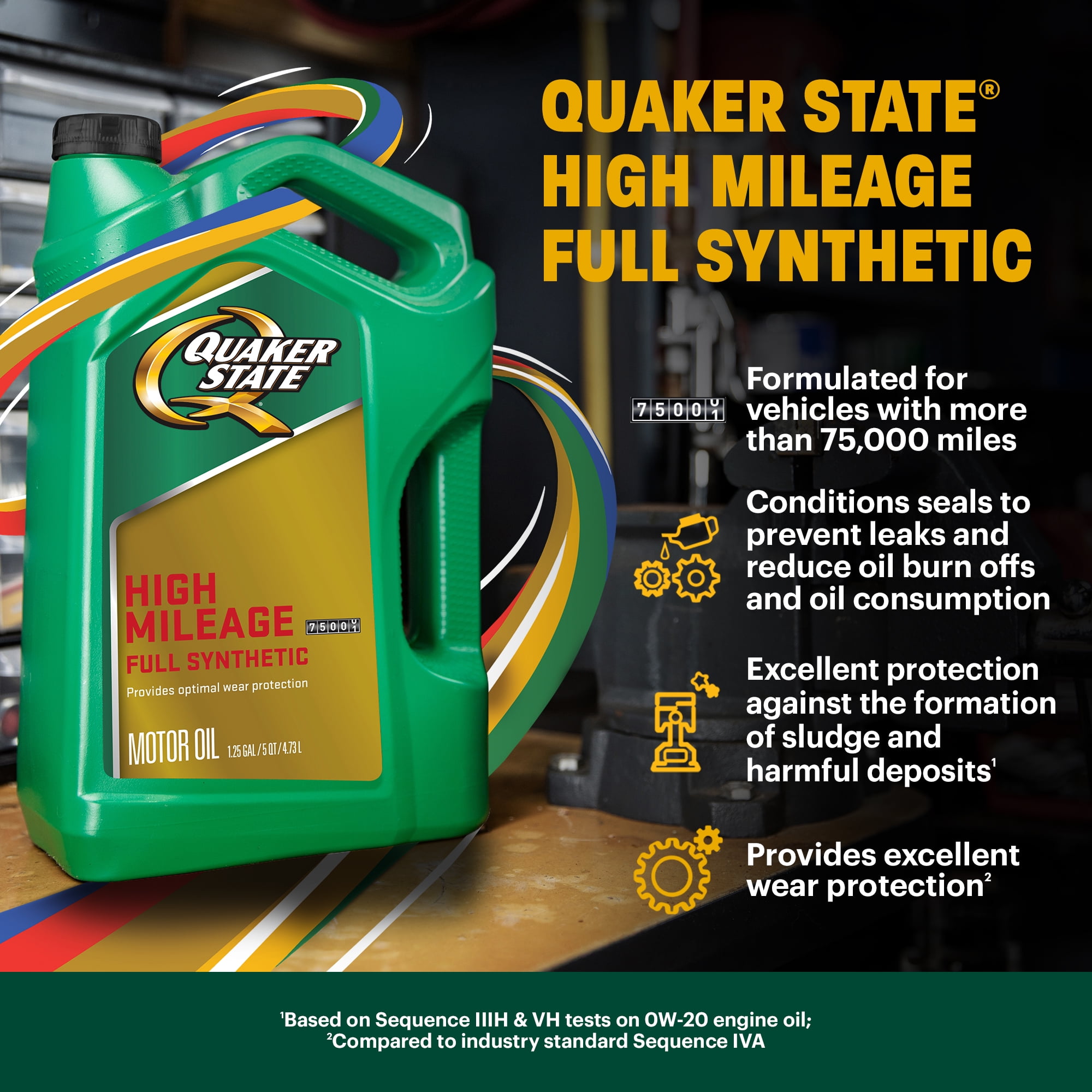 Quaker State High Mileage Full Synthetic 0W-20 Motor Oil, 5 Quart