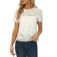 thumbnail image 1 of Inspire Chic Conjunto Blusa de Encaje Floral con Corte en Olas y Manga Corta Semi Transparente L Crema Blanca, 1 of 6