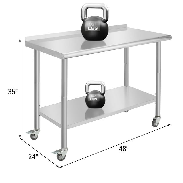 GloryStar Heavy Duty Stainless Steel Prep Table with Backsplash, Kitchen Work Table with Adjustable Under Shelf and Feet for Restaurant, Hotel and Home Use