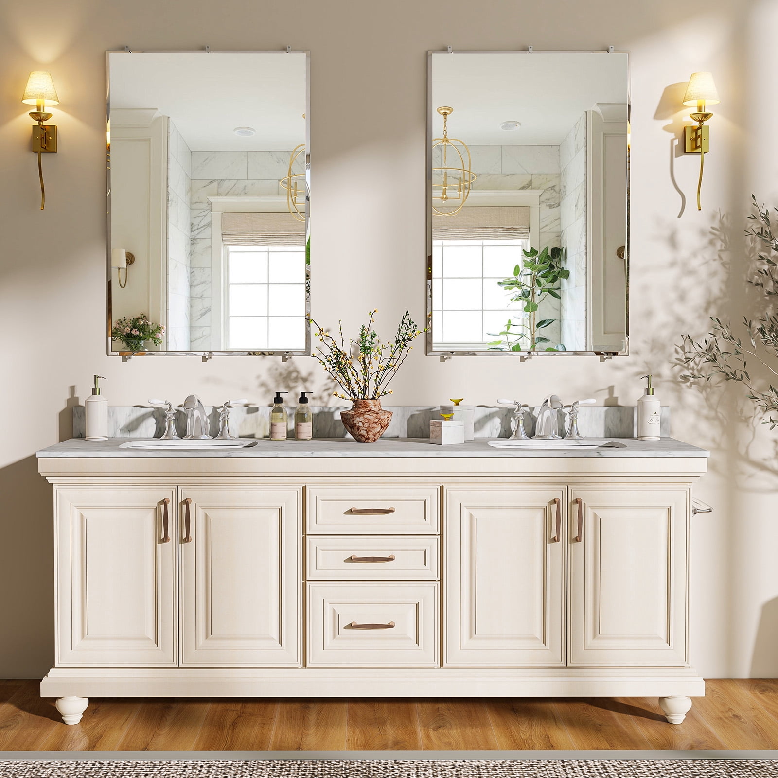 Easy4Home 24"x36" Frameless Rectangular Bathroom Mirror Beveled Edge Vanity Wall Mirror