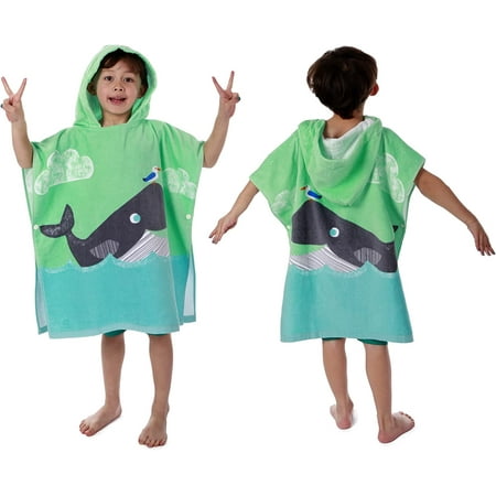 

Kids Hooded Beach Bath Towel Whale Pattern Baby Surf Poncho Toddlers Soft Real Cotton Wrap Changing Robe for Boy Girl Shower Beach Pool Child Cover ups 56 x24 Large Wrap Bathrobe