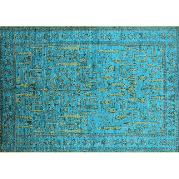 Ahgly Company Indoor Rectangle Oriental Light Blue Industrial Area Rugs, 2' x 5'