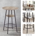 thumbnail image 5 of UHOMEPRO 3-Piece Dining Room Bar Table Set for 2, Wood Double Layer Round Bar Table and Chairs Set, Industrial Counter Height Pub Table with 2 Upholstered Stools, Metal Frame, Gray and Black, 5 of 9