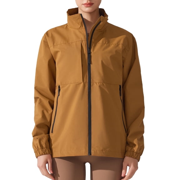FEOYA Ladies Hooded Rain Jacket Women Waterproof Windbreaker Lightweight Outdoor Raincoat for Hiking Travel Autumn Spring L Yellow