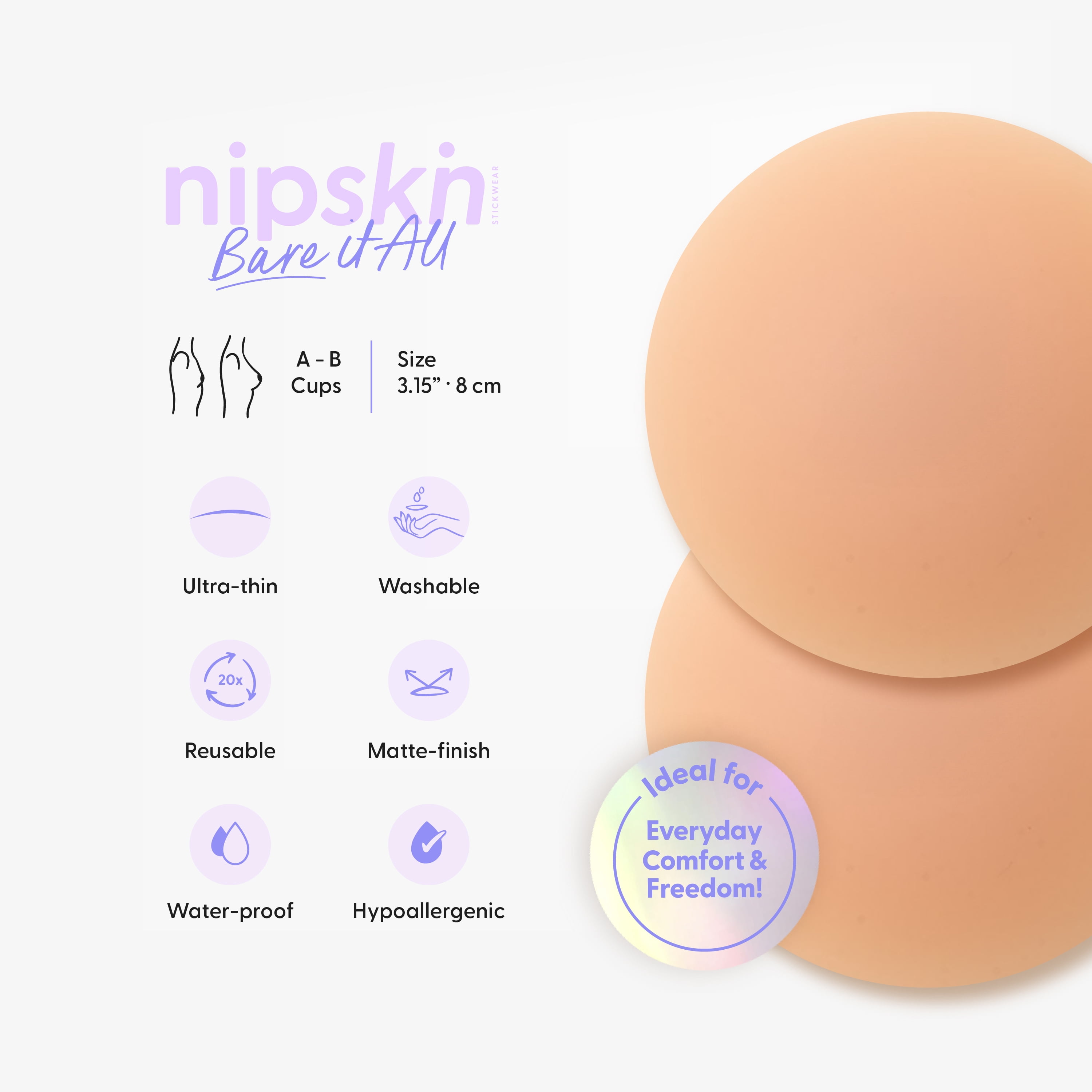 Nipskin Silicone Nipple Covers for Women, Reusable Waterproof Adhesive Pasties, Cappuccino Medium