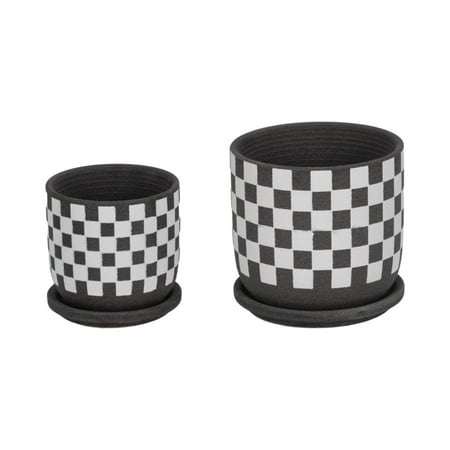 ((Incomplete box)) Sagebrook Home Ceramic Checkerboard Saucer Planters Set