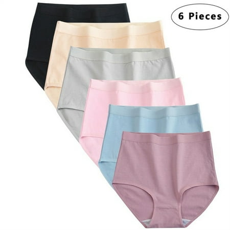 

VOOPET 6 Pack Women High Waist Cotton Comfortable Panties Plus Size Full Briefs Breathable Underwear