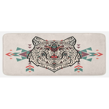 

Tribal Kitchen Mat Charming Lion Like Wolf Head Paisley Design Ornaments Print Plush Decorative Kitchen Mat with Non Slip Backing 47 X 19 Pearl Coral and Teal by Ambesonne
