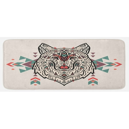 

Tribal Kitchen Mat Charming Lion Like Wolf Head Paisley Design Ornaments Print Plush Decorative Kitchen Mat with Non Slip Backing 47 X 19 Pearl Coral and Teal by Ambesonne