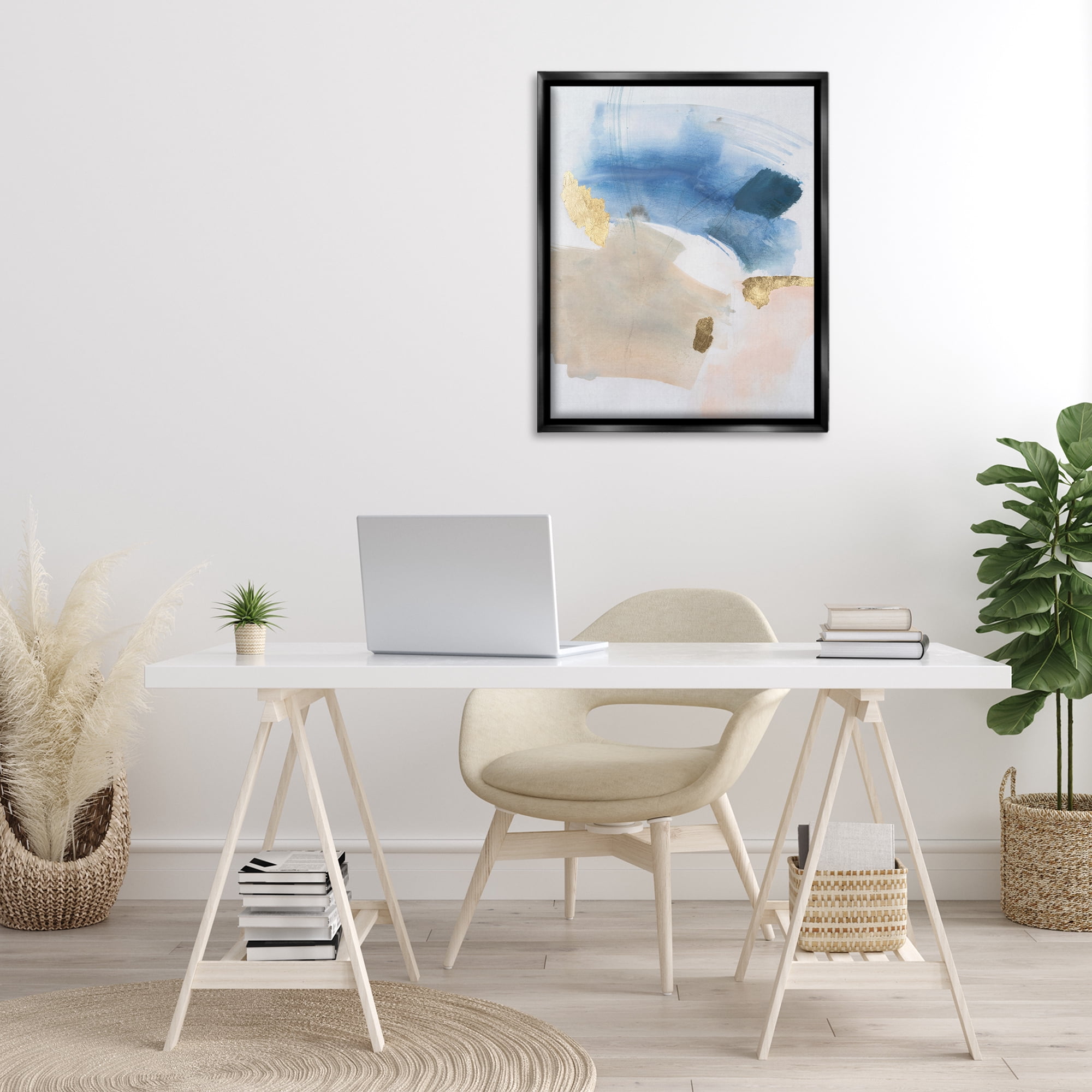Stupell Industries Soft Ombre with Gold Accents Abstract Painting Black Floater Framed Canvas Art Print Wall Art, 25 x 31