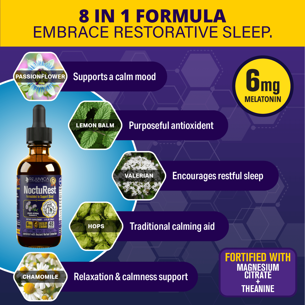 Rejuvica Health Nocturest-Liquid Sleep Supplement Men & Women-Melatonin, Magnesium, Chamomile & More