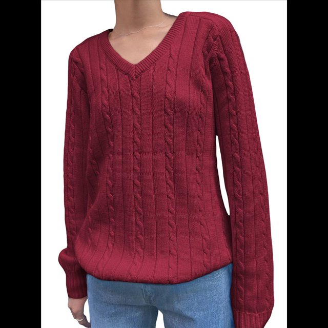 Suéteres Clásicos de Punto Cable para Mujer, Suaves, Informales, de Negocios y A , para Otoño. Vino Tinto M