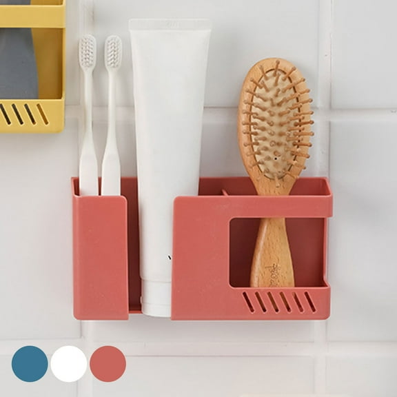 Fyeme Wall Mount Phone Holder Self-Adhesive Remote Control Storage Box Plastic Charging Phone Stand Small Gadgets Organizer Box for Bedroom Kitchen Bathroom Office