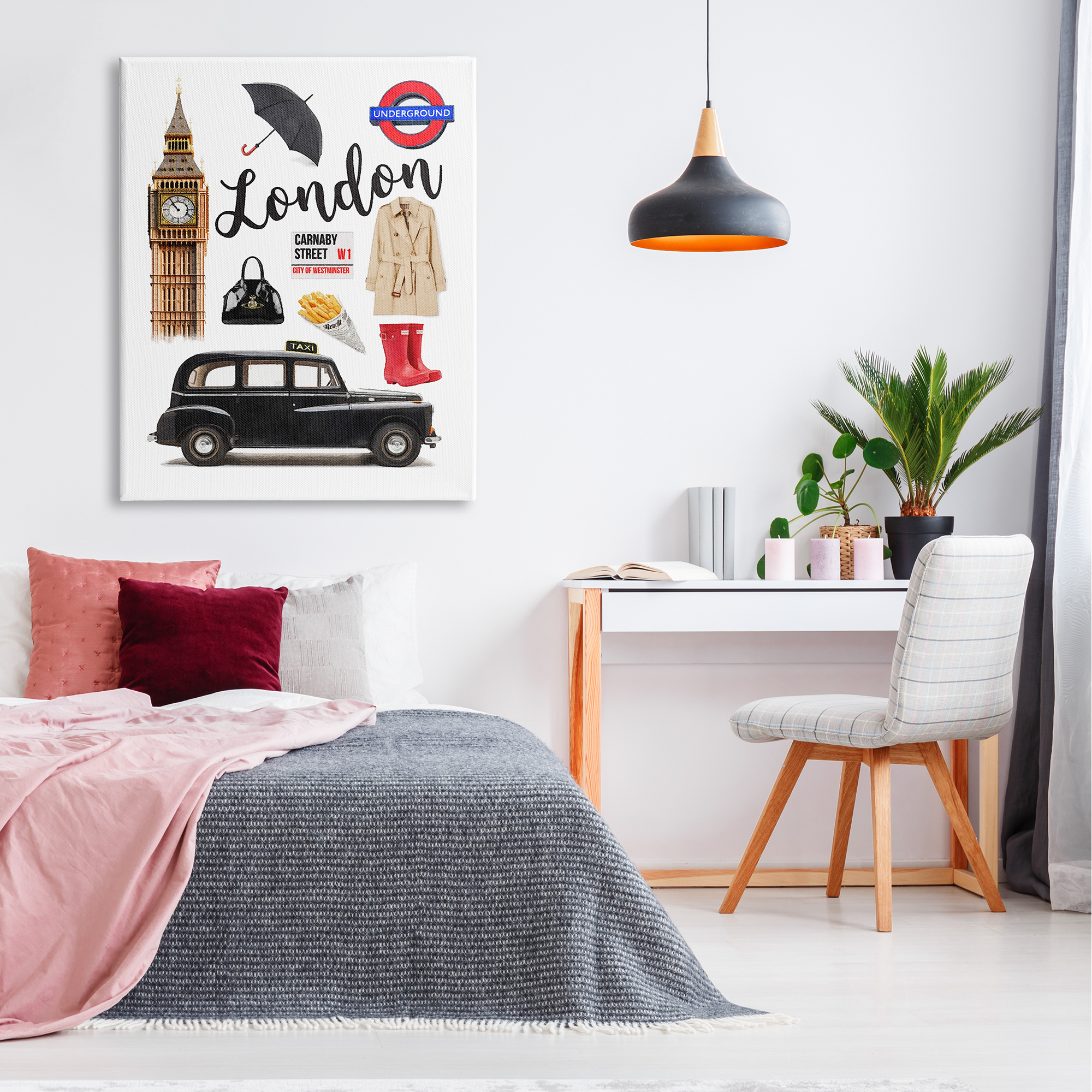 Stupell Industries London Glam Travel Town & City Painting Gallery Wrapped Canvas Art Print Wall Art, 36 x 48