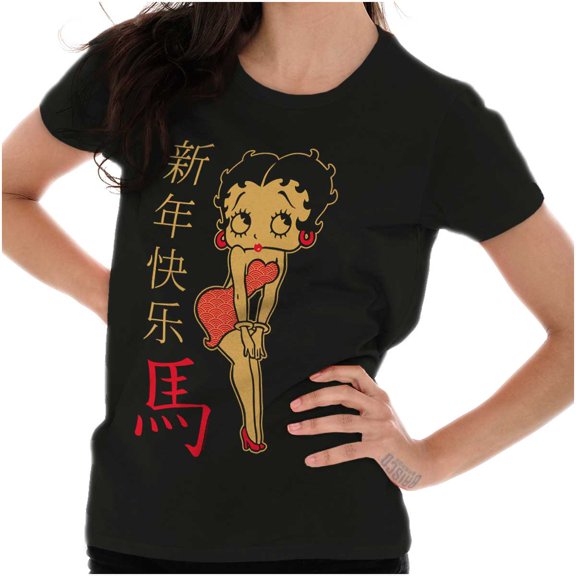 Betty Boop Sassy Kanji Cartoon Womens Slim Fit Graphic Tee Brisco Brands S