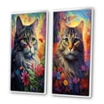 thumbnail image 3 of Designart "Majestic Cat Portrait with Flowers III" Animals Cat Framed Wall Art Set Of 2 - Children's Art Yellow Frame Gallery Set For Office Decor, 3 of 6
