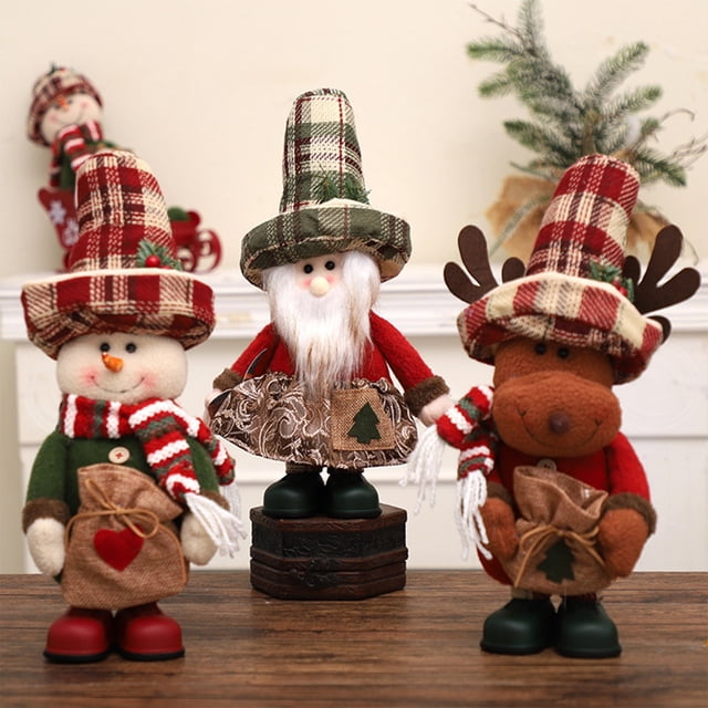 Xihbxyly Muñeca de Pie con Sombrero de Copa, Tela Festiva de Lino y Felpa, Diseño de Postura Estable, Decoración Navideña para El Hogar, Ambiente Festivo Acogedor, Ideal para Sala de Estar o Tienda,