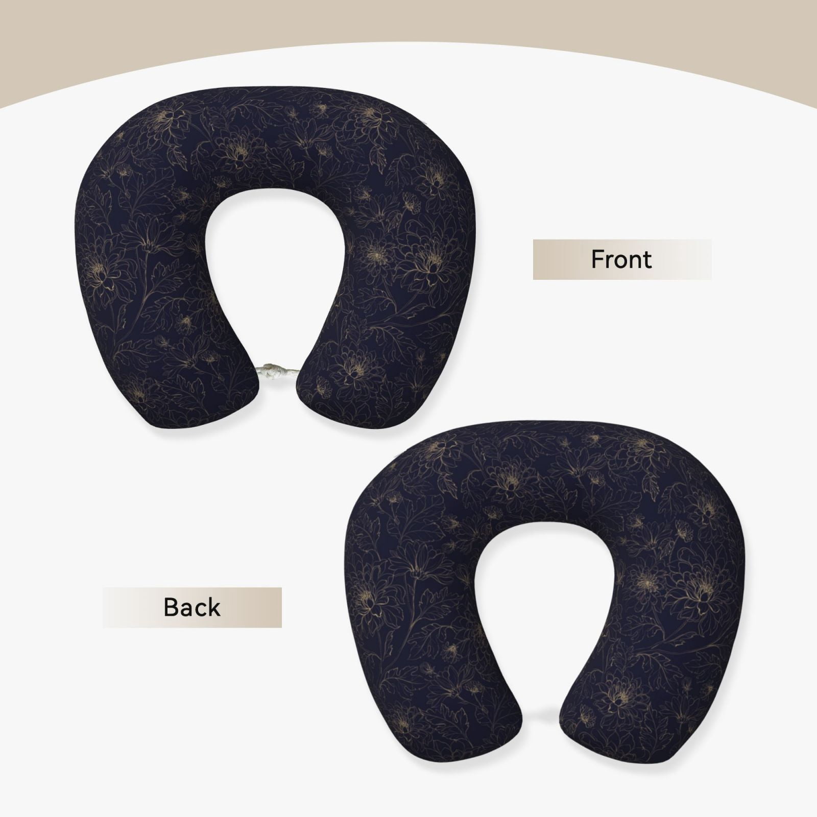 Xecao Copper-Gold Gloss Outline Chrysanthemum Print Memory Foam Cervical Neck Pillow Versatile U-Shaped Pillows for Home,Office,Camping,Travelling,Soft Washable Cover