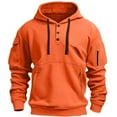 thumbnail image 3 of Qulqfy Orange Mens Hoodie Pullover Henley Cargo Long Sleeve Fall Hooded Casual Sweatshirts Sweatshirts for Men M, 3 of 4