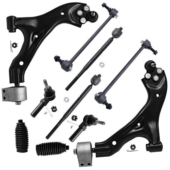 Detroit Axle - Kit de Suspension avant 10 Pcs pour 05-07 Chevrolet Equinox Pontiac Torrent, 2 Bras de Contrôle Inférieur avec Rotules 4 Tiges Extérieures & Intérieures 2 Liens de Barre Oscillante 2 Bottes de Remplacement