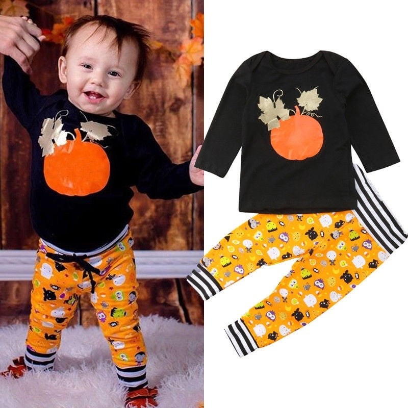 2pcs Newborn Infant Baby Boy Girls Clothes T-shirt Tops+Pants Overall Outfit Set 