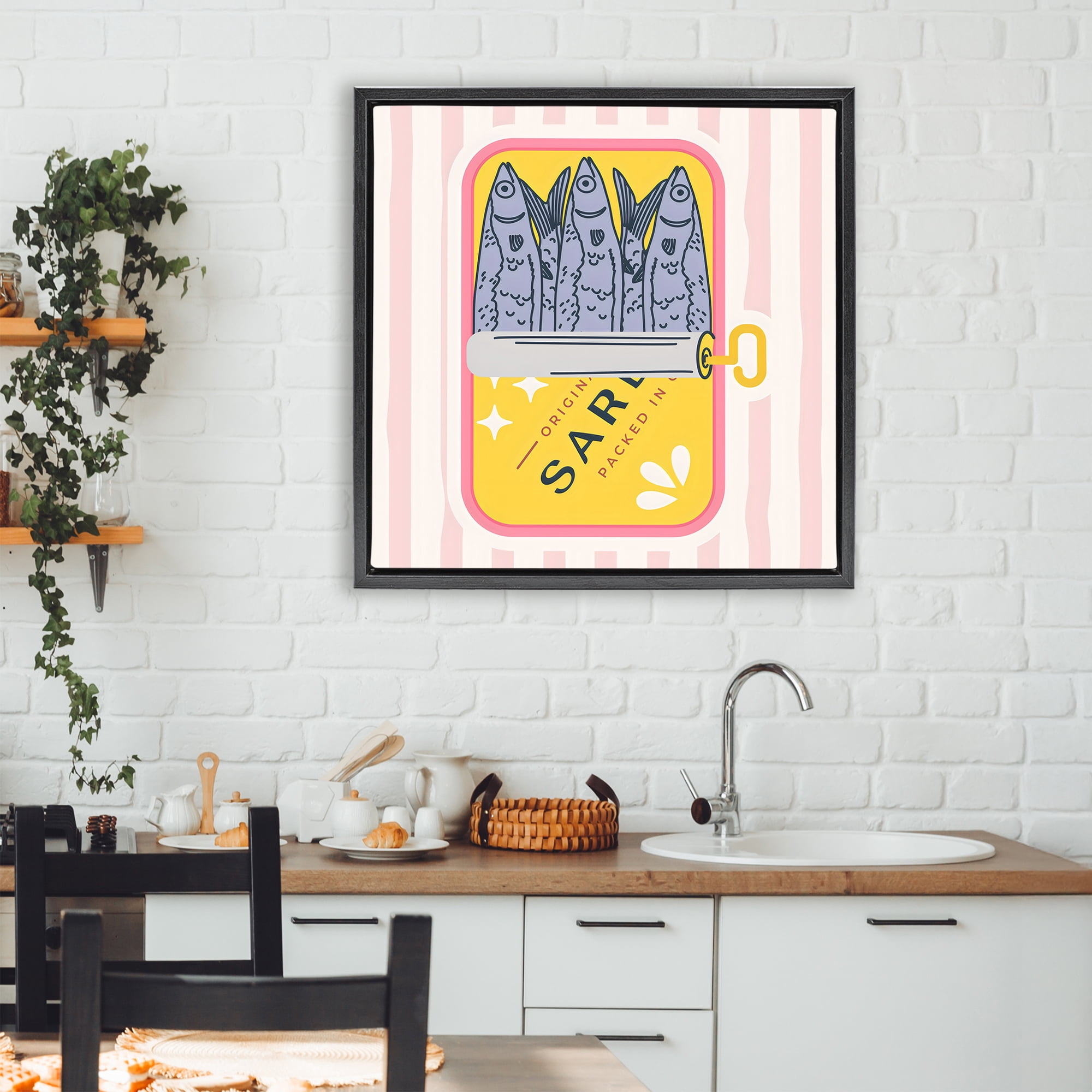 Stupell Industries Yellow Sardine Tin Black Framed Floater Canvas Wall Art, design by Creative Studio