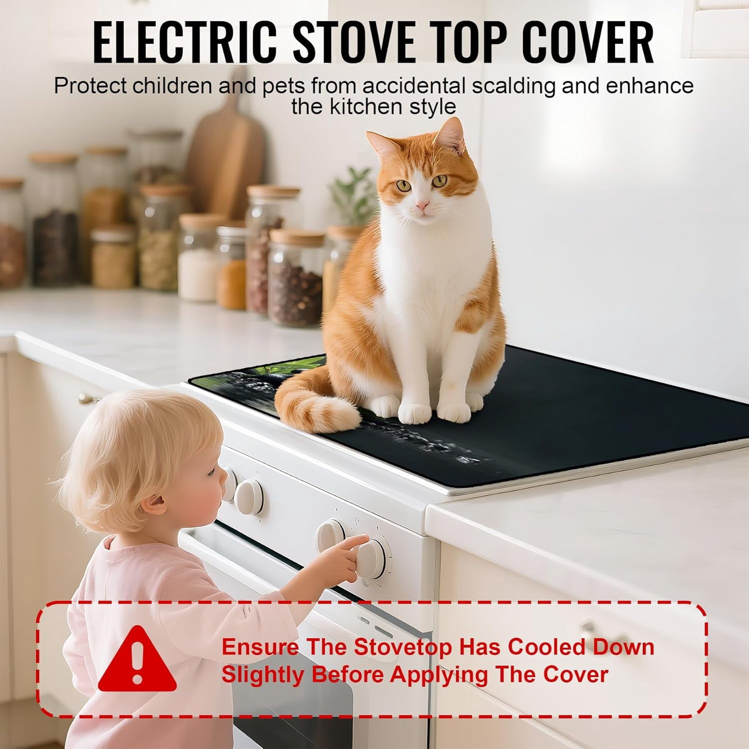 Stove Top Cover for Electric/Glass Stove, Flat Top Cooktop Protector, Electric Cooktop Cover, Extra Counter Space for Kitchen (White Orchid Stacked Stones)