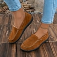 thumbnail image 2 of Womens Winter Loafers Suede Furry Lined Round Toe Slip on Low Top Booties Thick Soft Sole Lightweight Walking Shoes Brown Size 6.5, 2 of 7